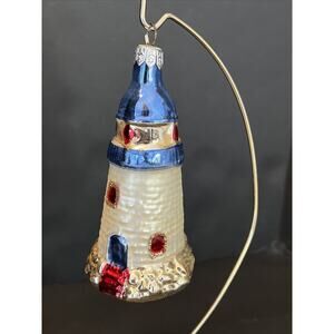 Blown Glass Lighthouse Christmas Ornament 4.5” Nautical READ
